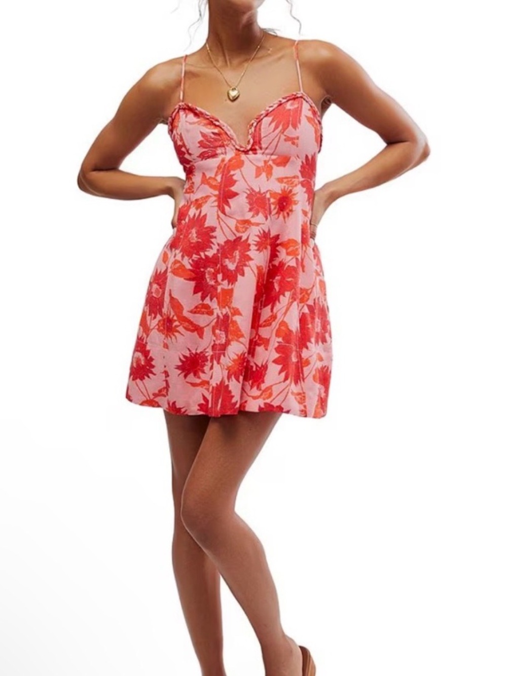 NWOT! Free People Altura Floral Print Sweetheart Neck Sleeveless Mini Dress XS